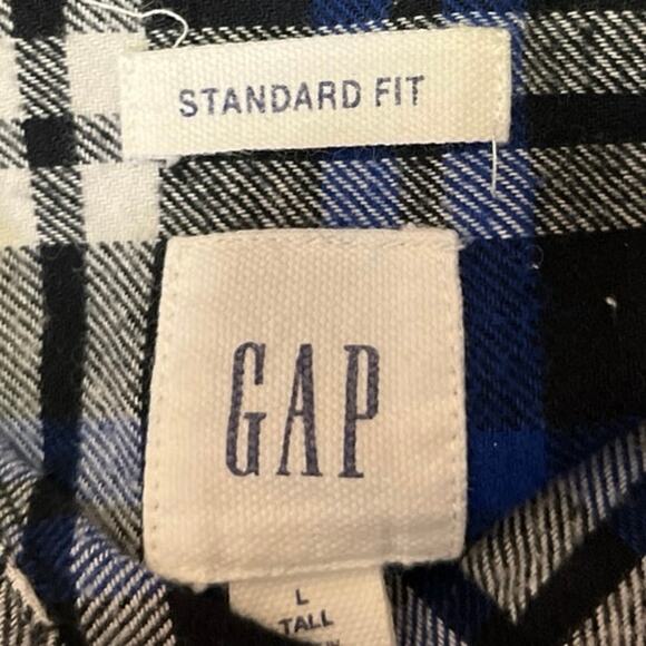 GAP Mens Blue Plaid Check Standard Fit Flannel Long Sleeve Button Up Shirt Top L - Picture 3 of 4